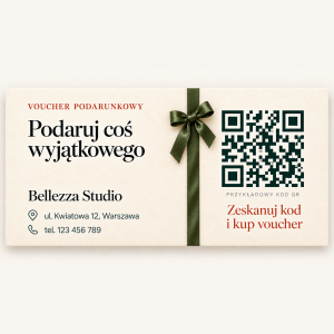 Wizytówki z kodem QR przekierowującym do strony zakupu vouchera – komplet 100 sztuk