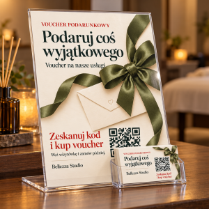 Stojak z plexi na ulotkę reklamową A4 i wizytówki - (bez ulotki i wizytówek)
